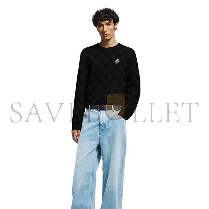 LOUIS VUITTON EMBELLISHED WOOL DAMIER PULLOVER 1AHCO2 LOUIS VUITTON EMBELLISHED WOOL DAMIER PULLOVER 1AHCO2